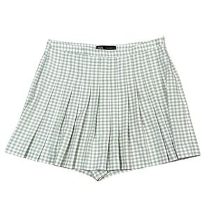 Zara Pleated Skort Gingham Green White Plaid Women’s Size Large